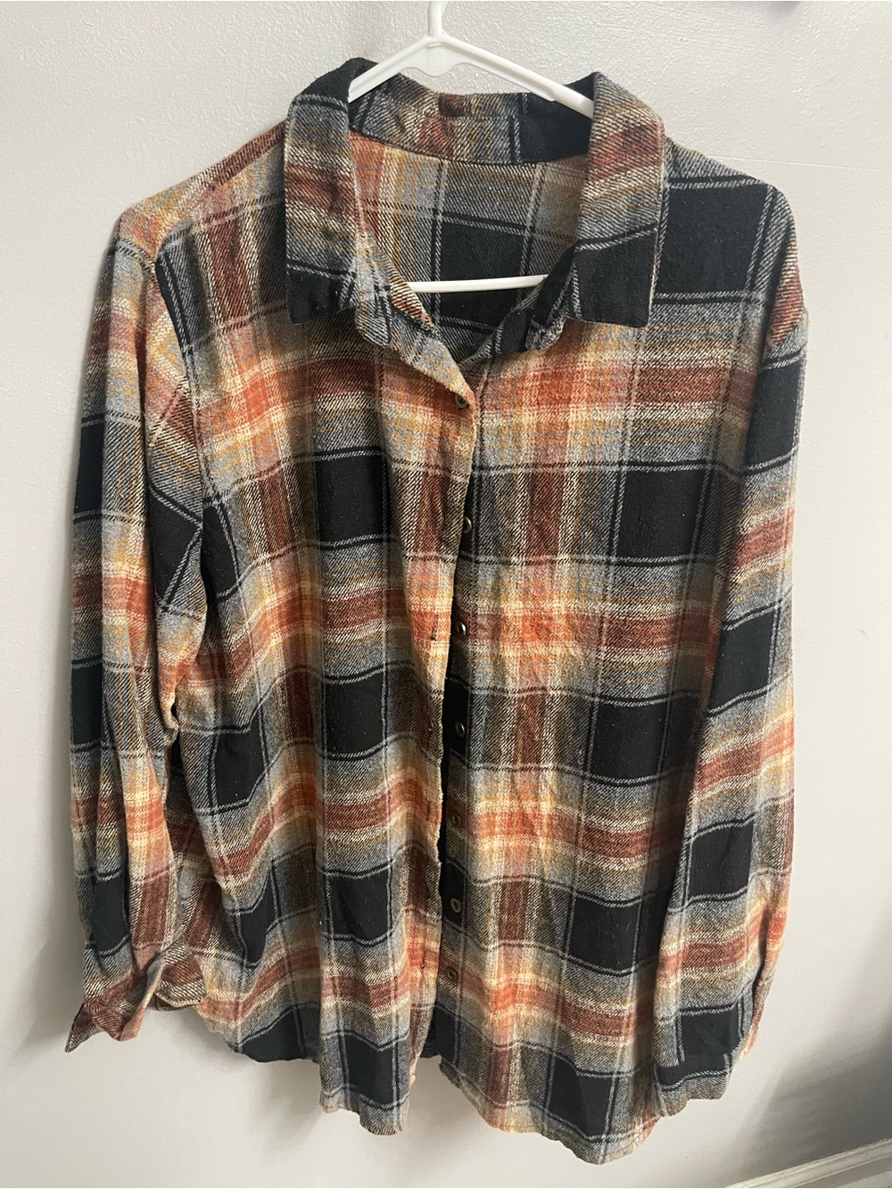 Plaid Button-Down Shirt in Black and Rust for Women